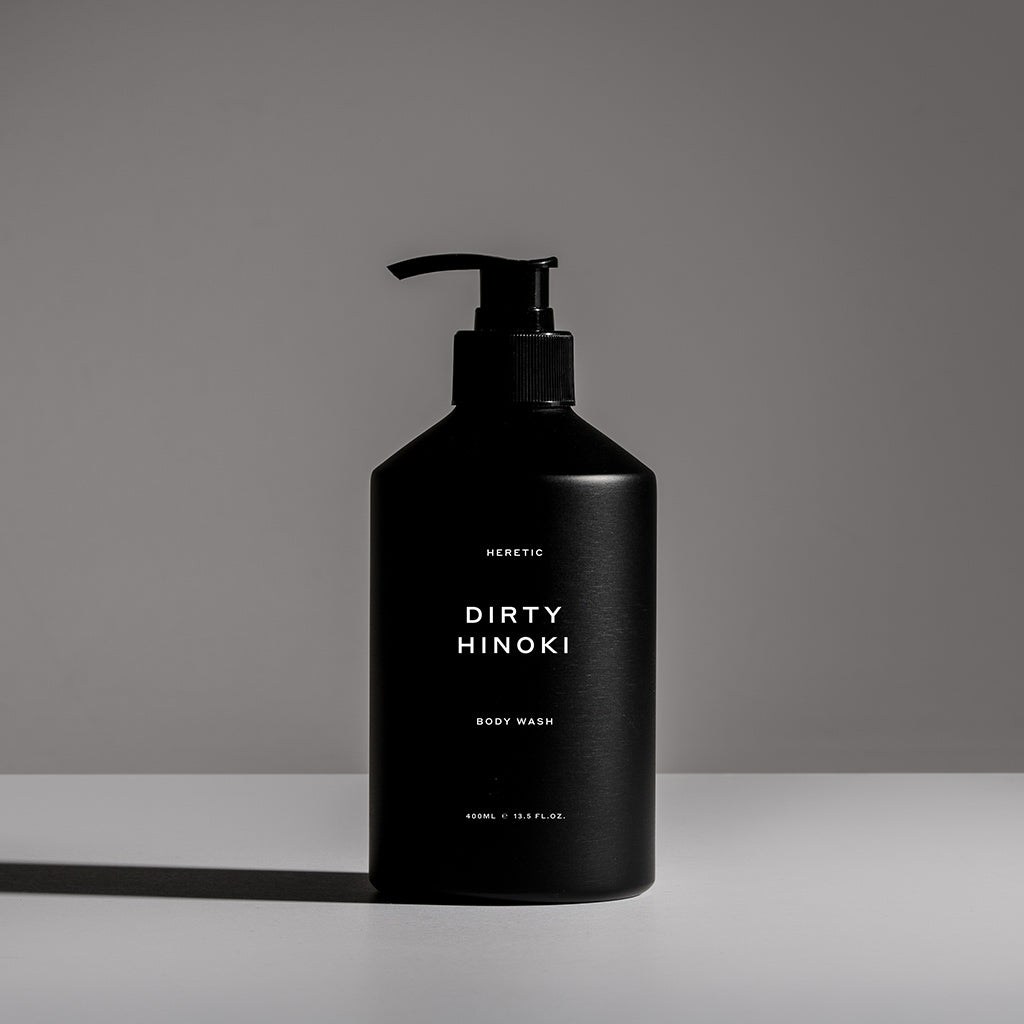Dirty Hinoki body wash bottle